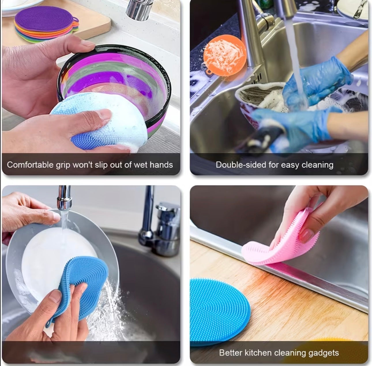 5pc set mixed colors dish washing silicone scrubbers