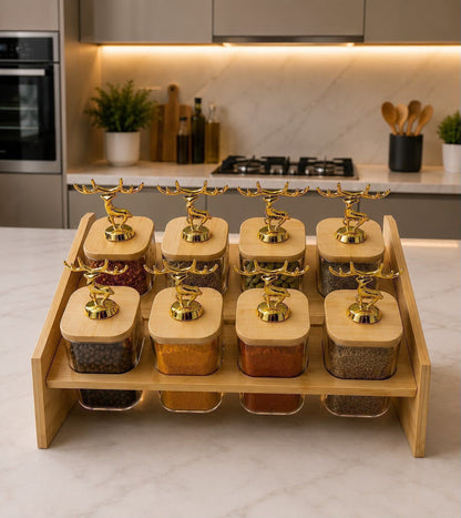 Exquisite 8pcs kitchen spice rack set with a bamboo stand