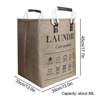 Collapsible large hamper laundry basket with leather handles - washable