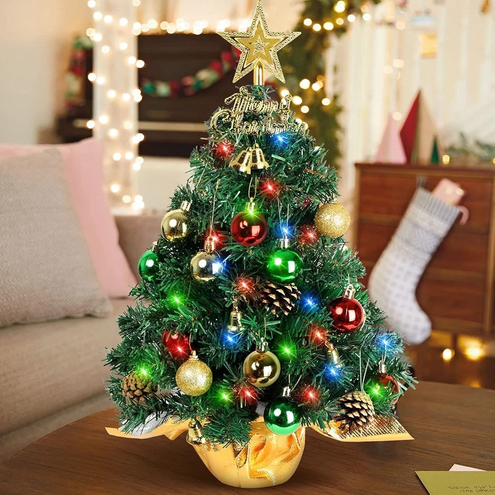Mini Tabletop Christmas Tree with Decorations and Lights