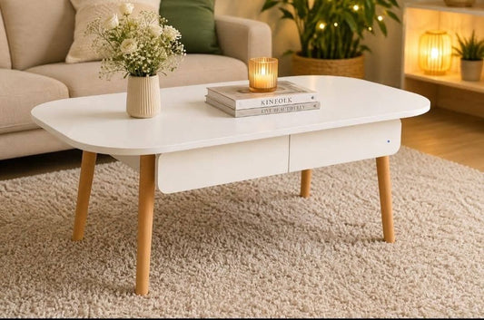 Oval Coffee Table with Drawer Storage
