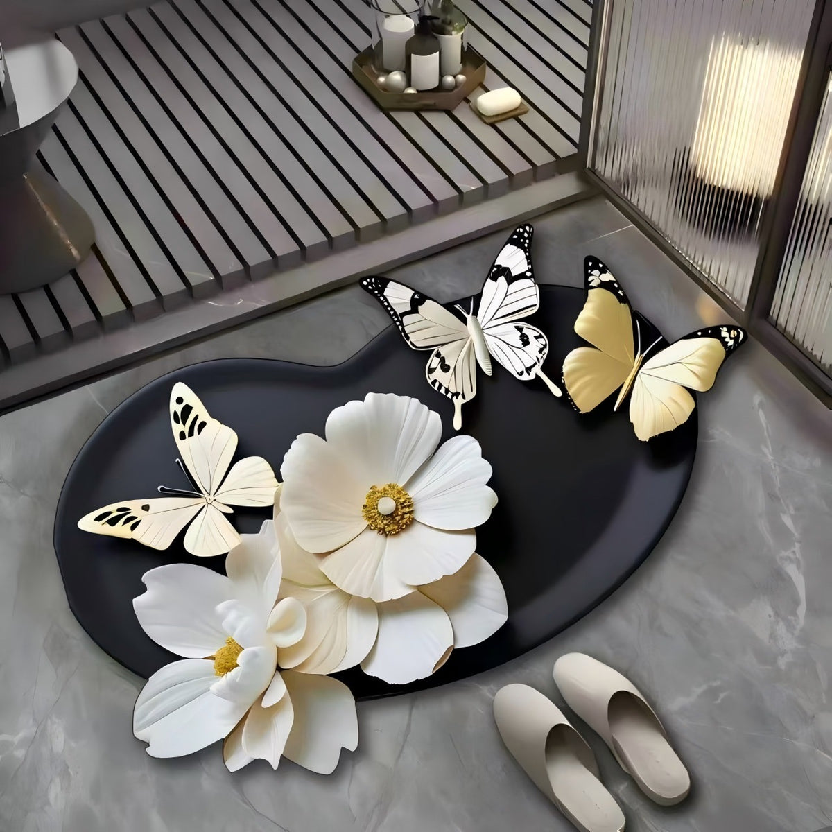 VIKAMA Simple Butterfly Pattern Irregular Bathroom Floor Mat