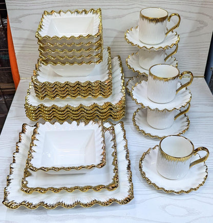 30pcs ceramic squared dinner set with gold rim