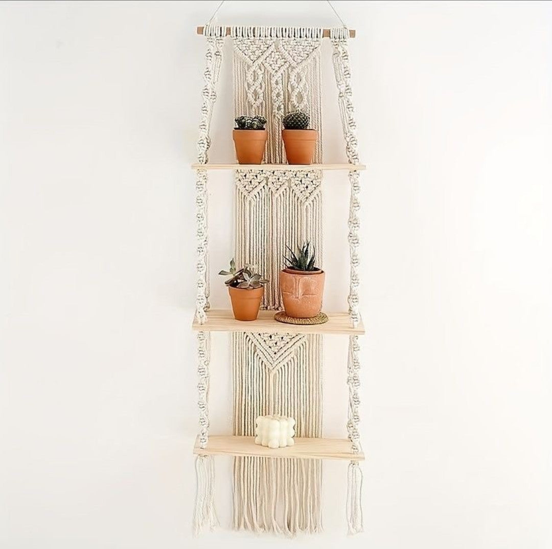 Woven Tapestry 3 Tier Bohemian wall hanging Floating shelves