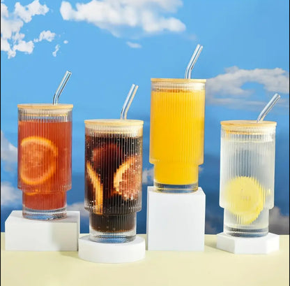 4pcs Aesthetic Highball crystal ribbed  glasses