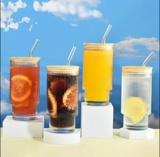 4pcs Aesthetic Highball crystal ribbed  glasses