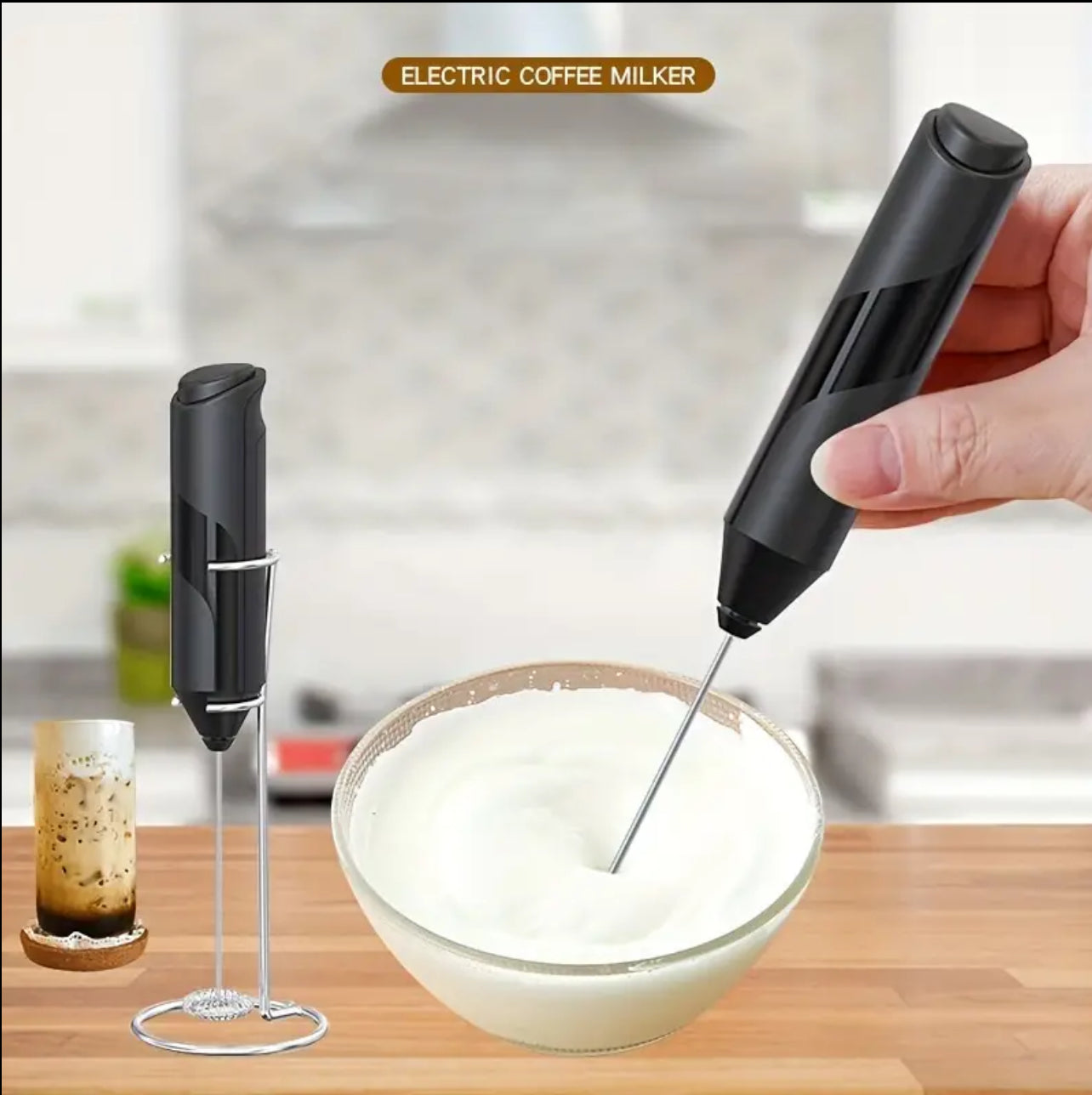 1pc Deluxe Stainless Steel Handheld Milk Frother