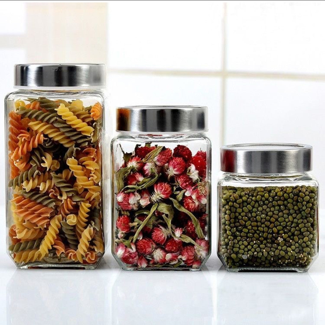 3 pcs clear glass canister set