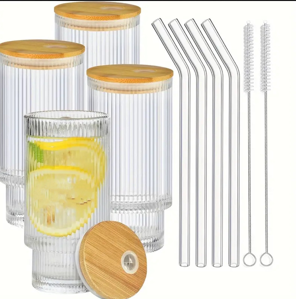 4pcs Aesthetic Highball crystal ribbed  glasses