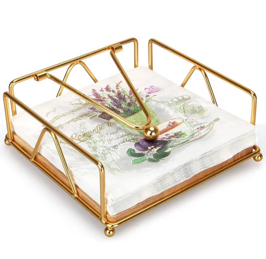 Luxury metallic serviette holder, with Bamboo place on/ napkin holder