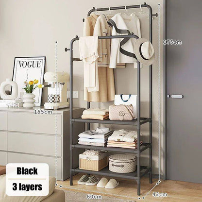 Double  Clothing Garment Rack With 3-Tier Storage Shelf