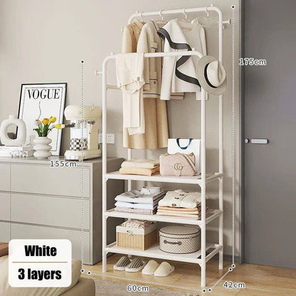 Double  Clothing Garment Rack With 3-Tier Storage Shelf