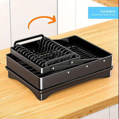 2 Tier Foldable Dish Drying Rack with Drip Tray