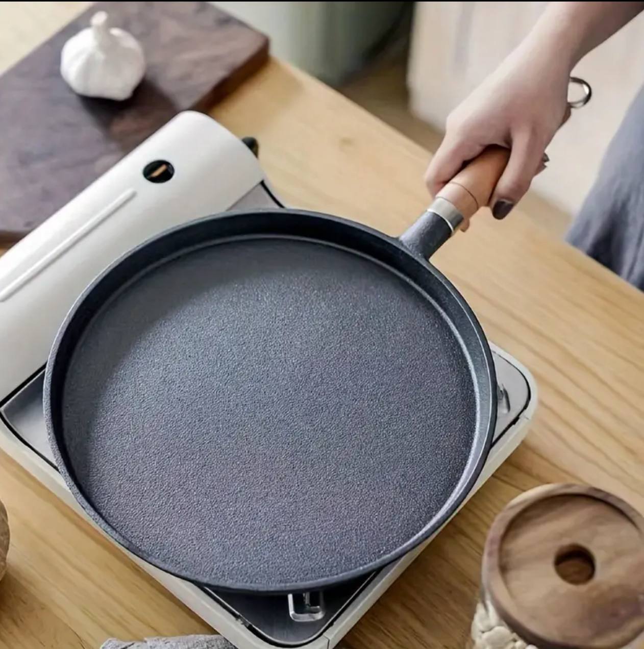 High quality non stick pan with a wooden handle