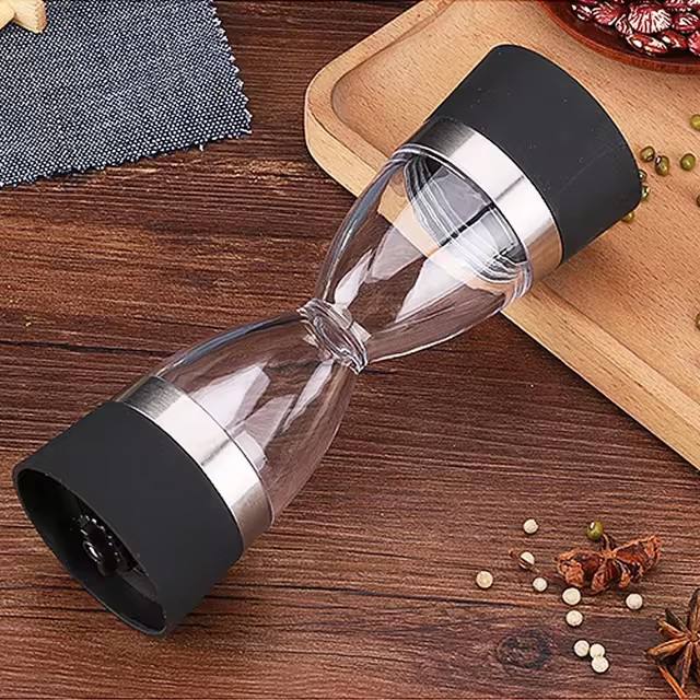 Manually adjustable thickness, hour glass 2 in 1 Dual Salt Pepper mill