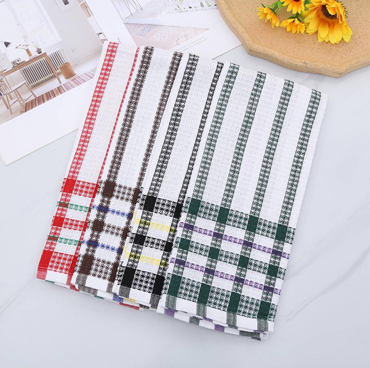 4pcs set 100% cotton Bright Large Tea Towels, 4-Pack, 42cm x 68cm Stripe Dish Towels