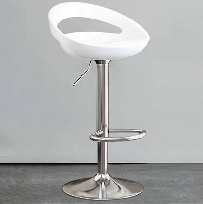 Contemporary White Plastic Adjustable Height Barstool with Rounded Cutout Back and Chrome base