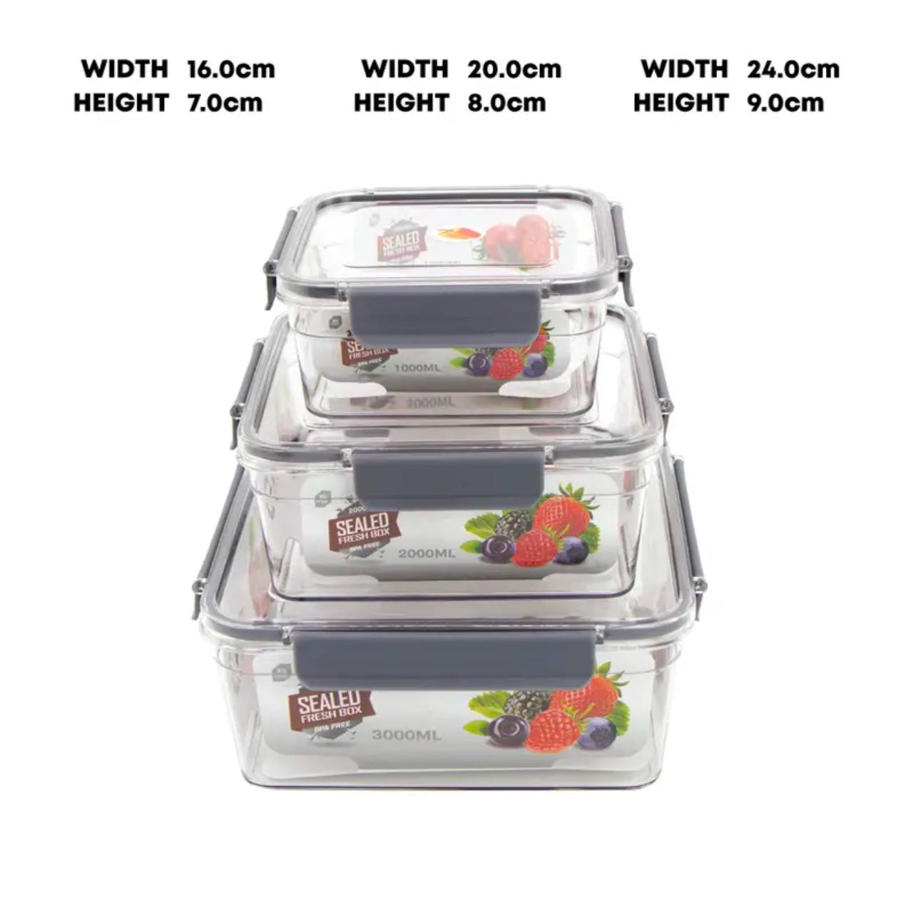 3pcs Refrigerator Storage Box with Airtight Seal Lids / Portable Lunch Box set with cutlery