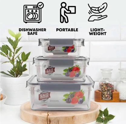 3pcs Refrigerator Storage Box with Airtight Seal Lids / Portable Lunch Box set with cutlery