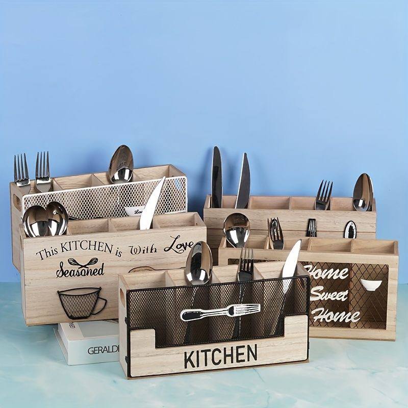 Wooden Kitchen Utensils Holder Cutlery