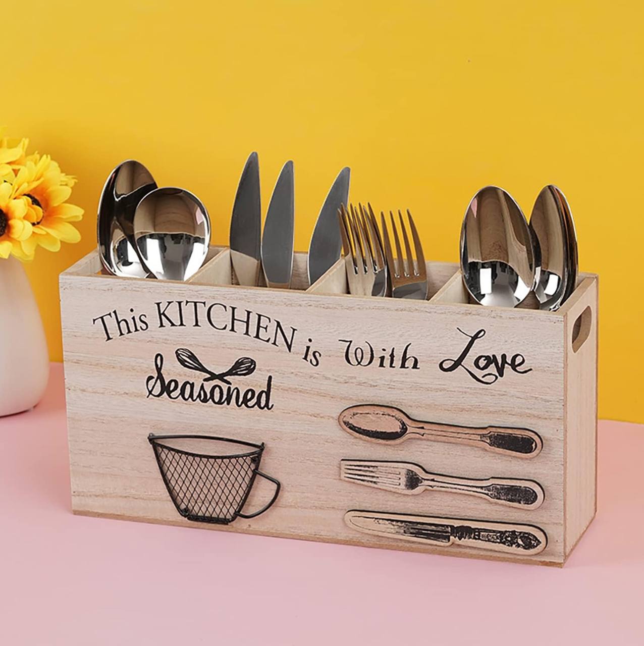 Wooden Kitchen Utensils Holder Cutlery