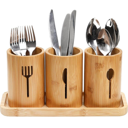 Eco-friendly 4in 1 bamboo cutlery holder inclusive of a bamboo base