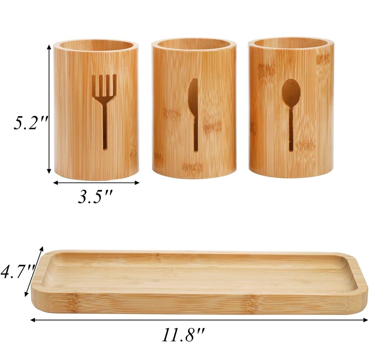 Eco-friendly 4in 1 bamboo cutlery holder inclusive of a bamboo base