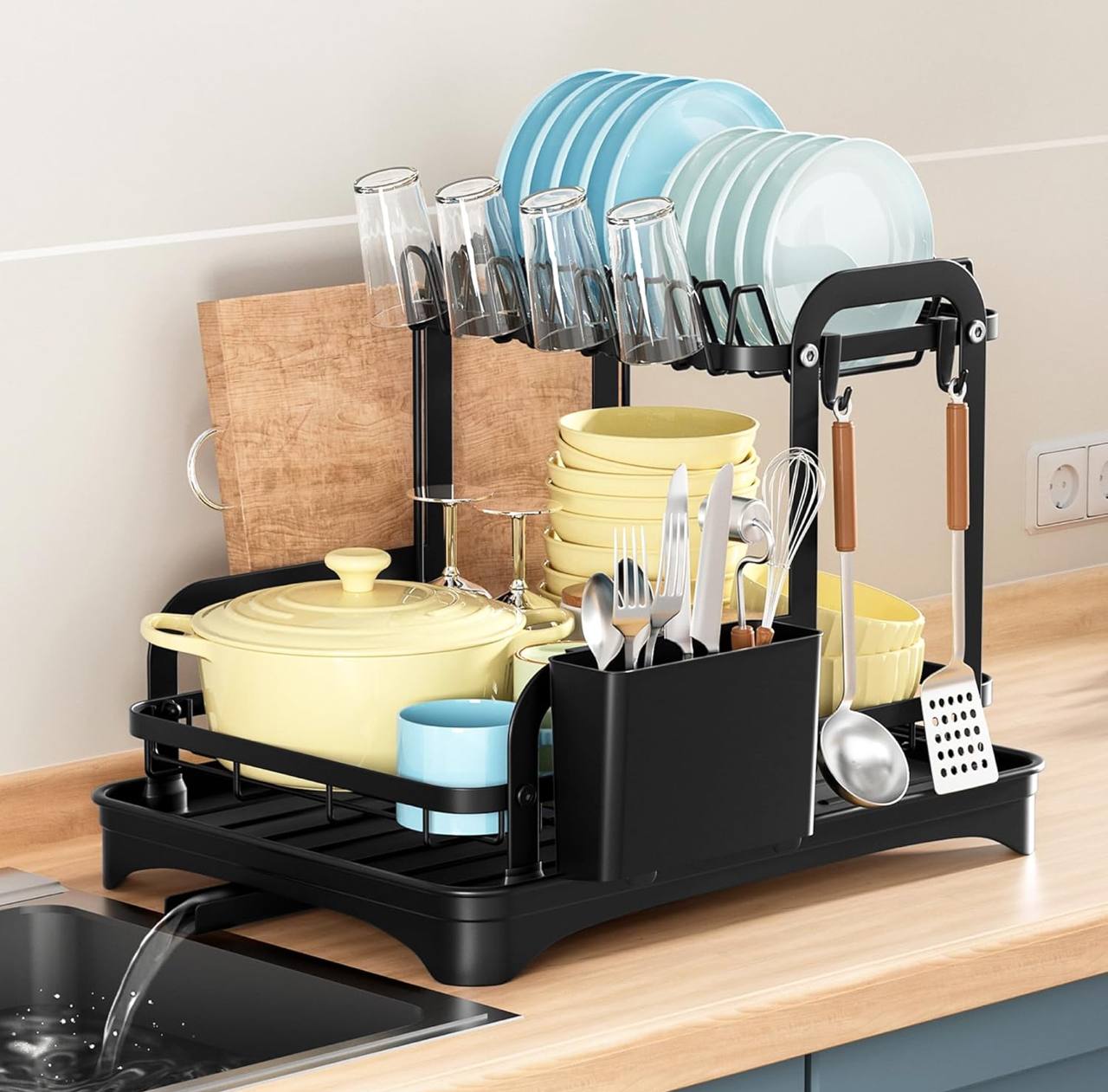 2 Tier Dish Drying Rack with Drip Tray