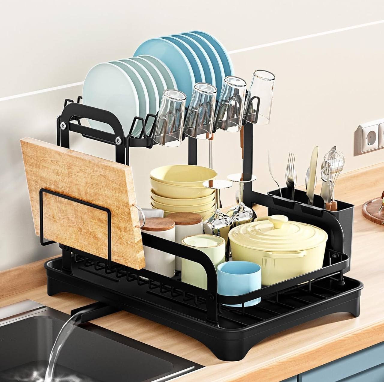 2 Tier Dish Drying Rack with Drip Tray