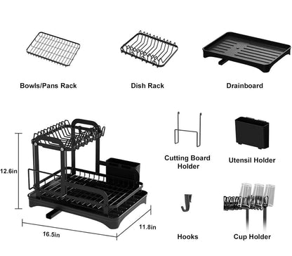 2 Tier Dish Drying Rack with Drip Tray