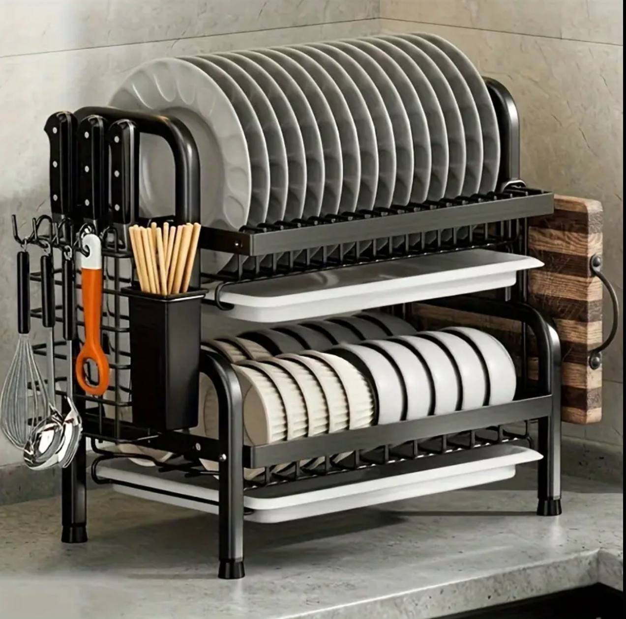 2 tier dish rack with cutlery holder & Chop Board Holder