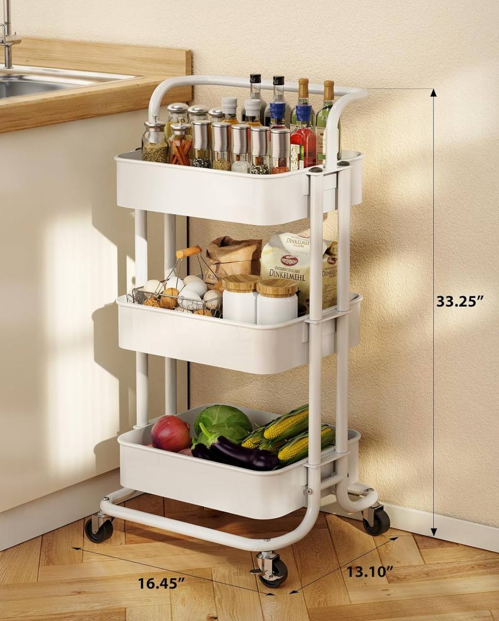 Multi-functional movable trolley storage rack( full metallic)