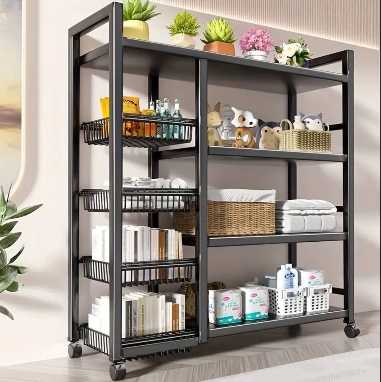 Multifunctional Strong metallic Kitchen rack with movable & lockable wheels