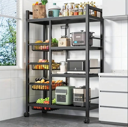 Multifunctional Strong metallic Kitchen rack with movable & lockable wheels