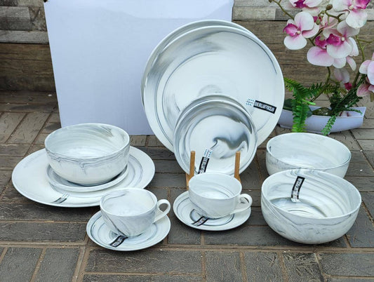 36pcs grey-marble Nordic classy dinner set