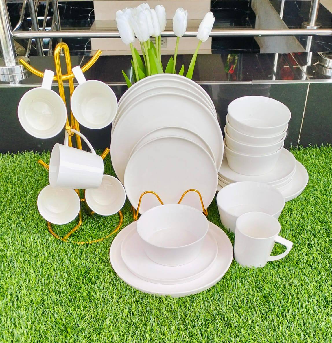 24pcs white plain dinner set