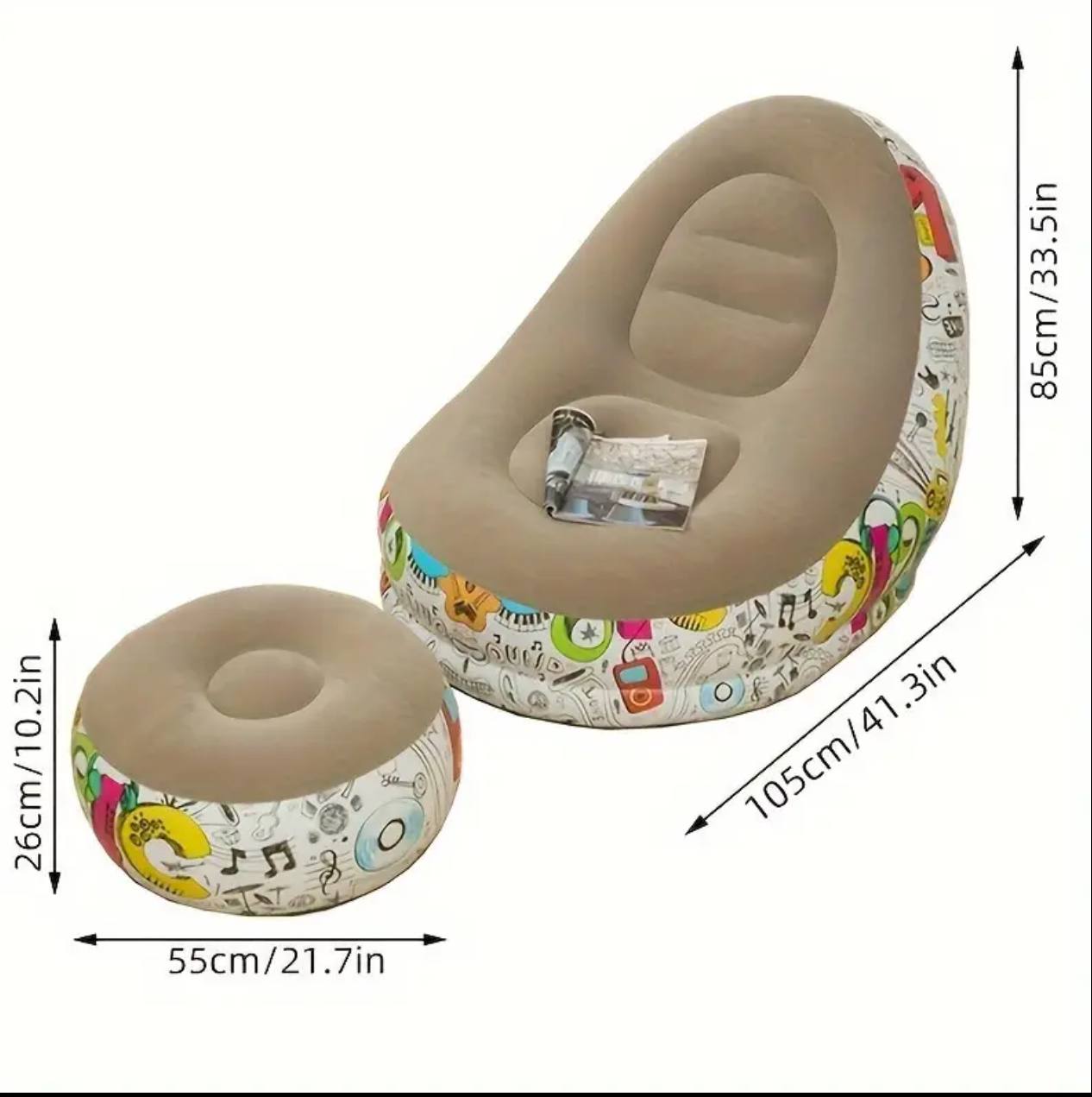 Inflatable Deluxe Lounge Seat / Inflatable seat with Foot rest & Free Pump (2pcs Sets)