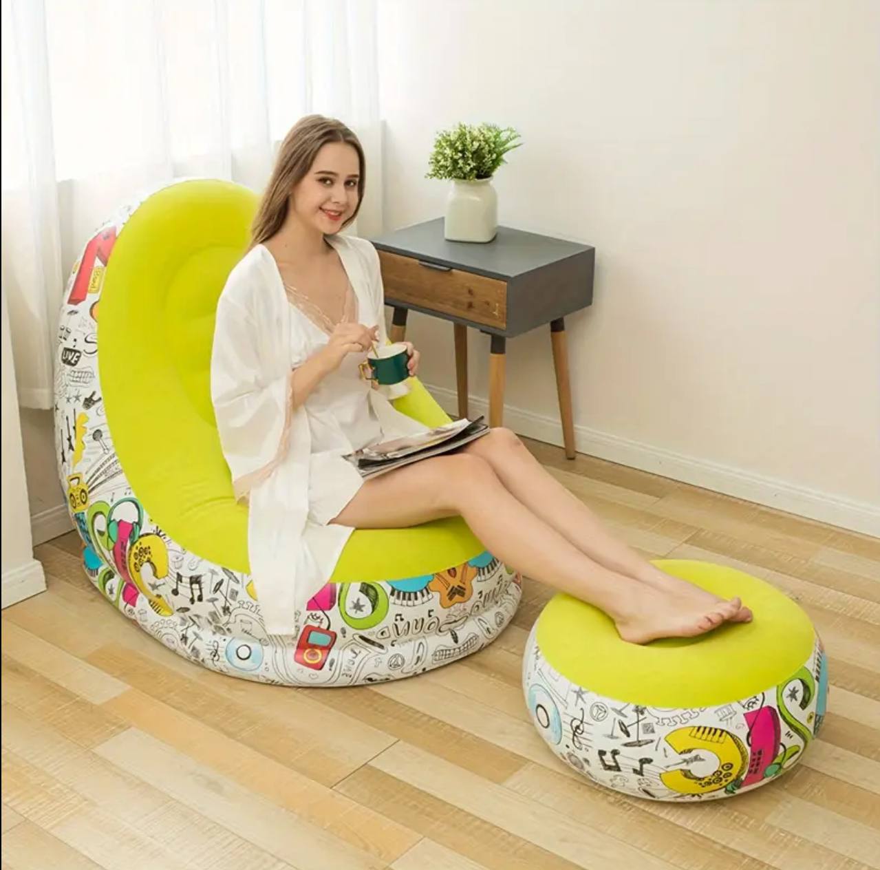 Inflatable Deluxe Lounge Seat / Inflatable seat with Foot rest & Free Pump (2pcs Sets)