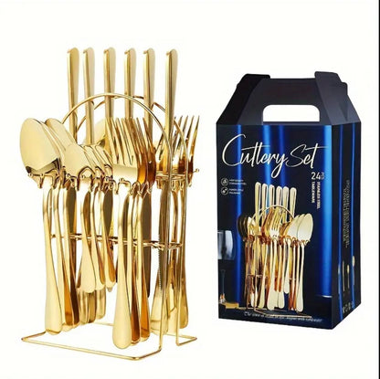 24 pieces gold cutlery set