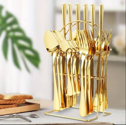 24 pieces gold cutlery set