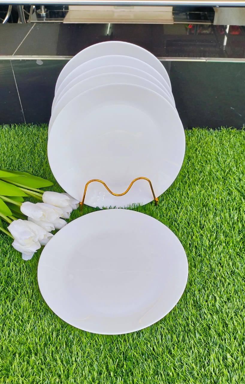 A set of 6 white plain circular dinner plates