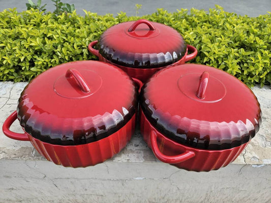 3pc wine red Luxurious serving  dish Set