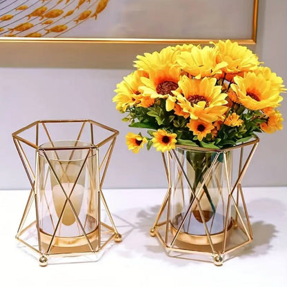 Creative modern glass vase metallic frame candle holder