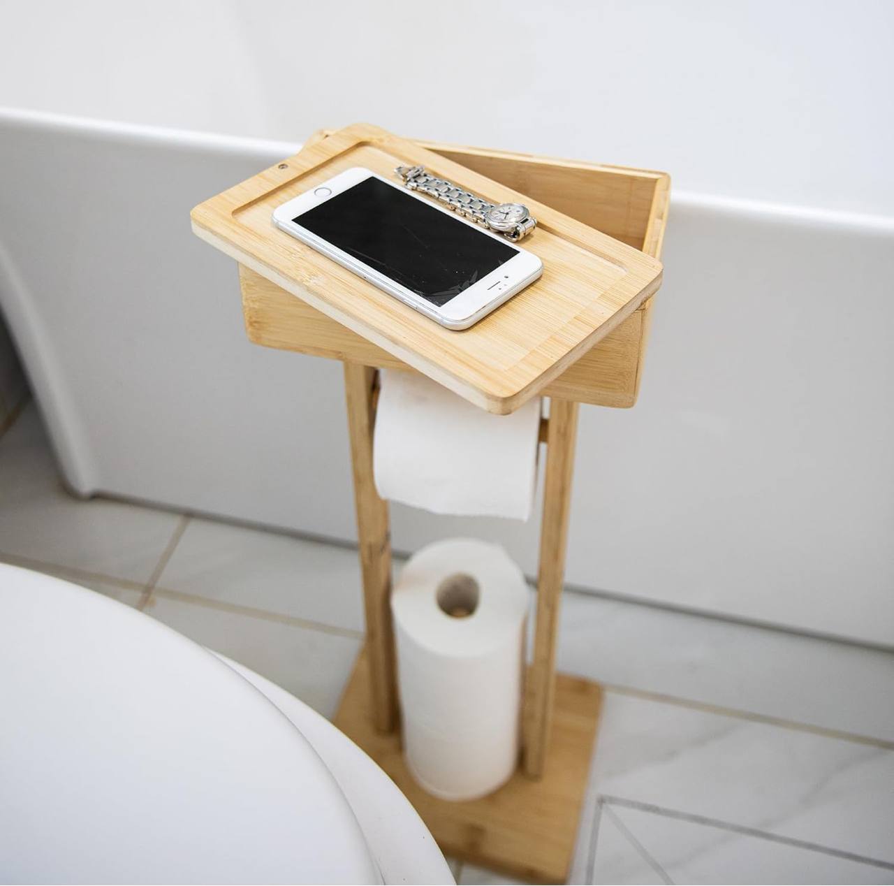 Bamboo wood toilet paper holder