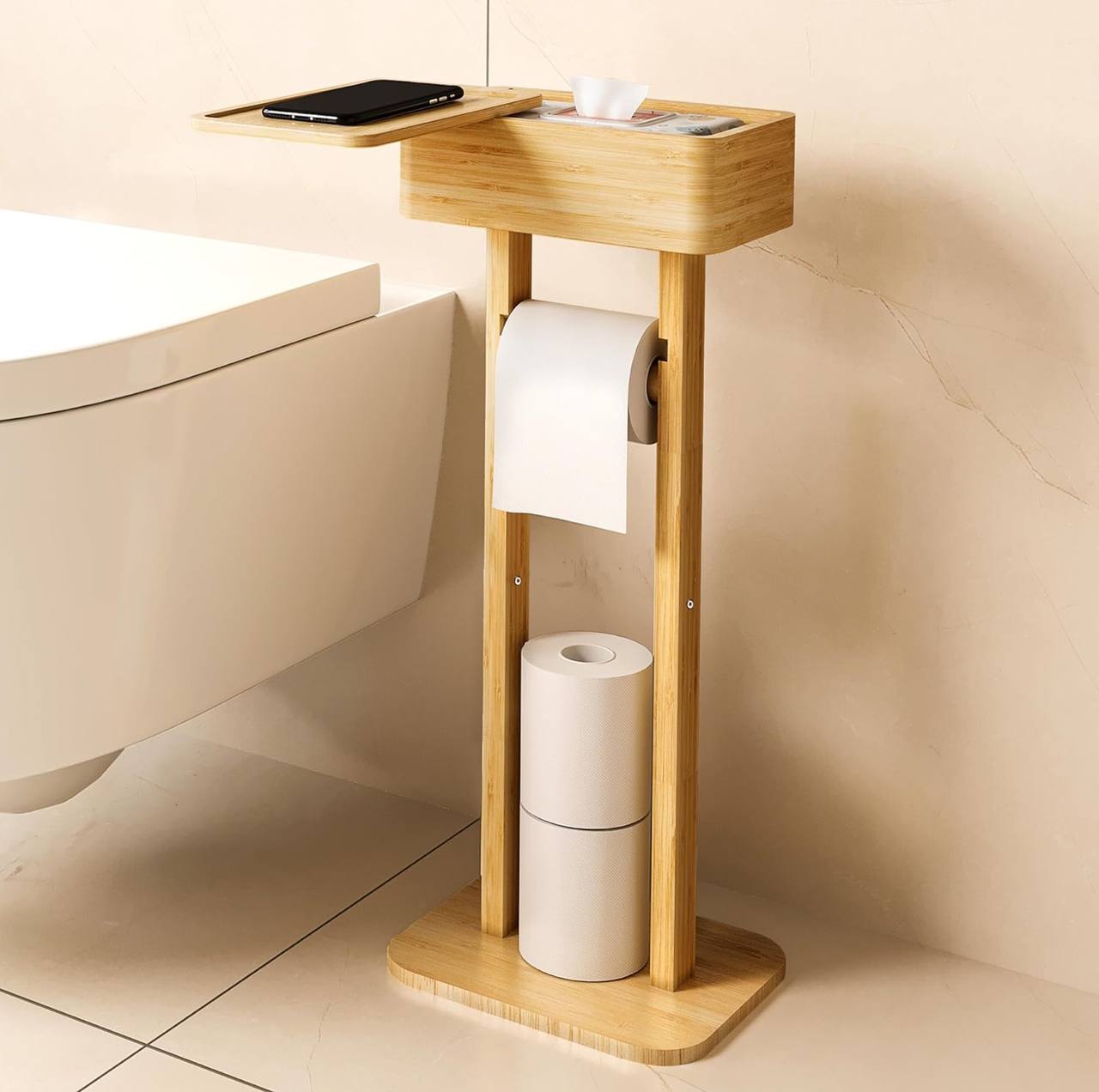 Bamboo wood toilet paper holder