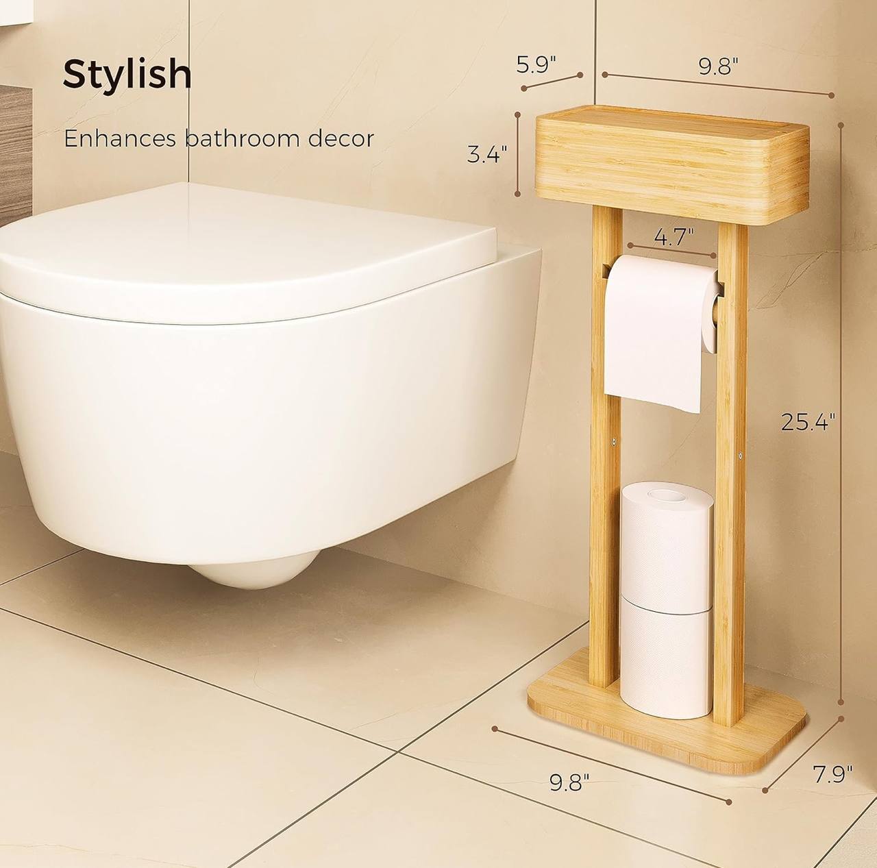 Bamboo wood toilet paper holder