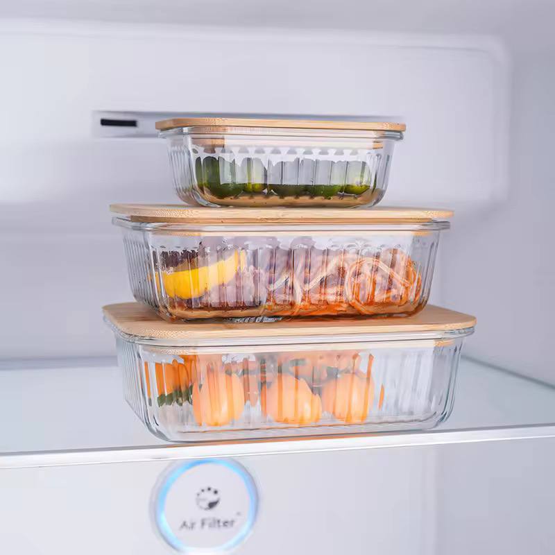 3pcs Heavy Duty Ribbed Glass Food Storage Containers