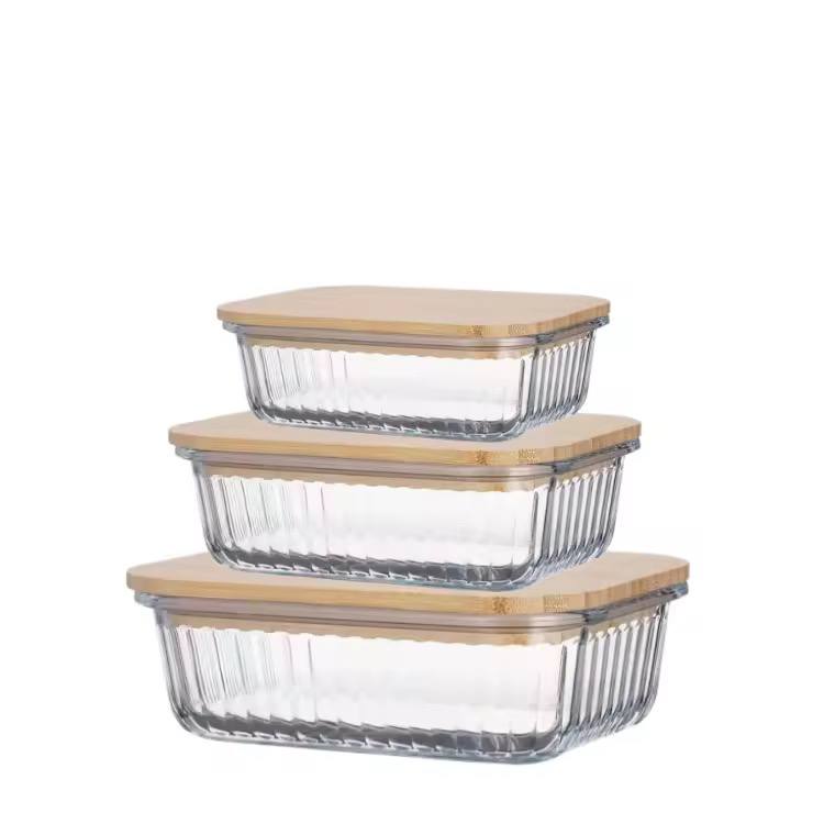 3pcs Heavy Duty Ribbed Glass Food Storage Containers