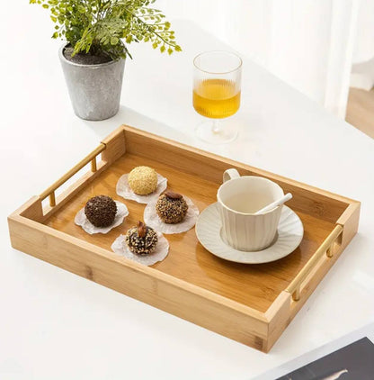 3pcs  Eco-friendly Bamboo Serving Trays with Gold Handles