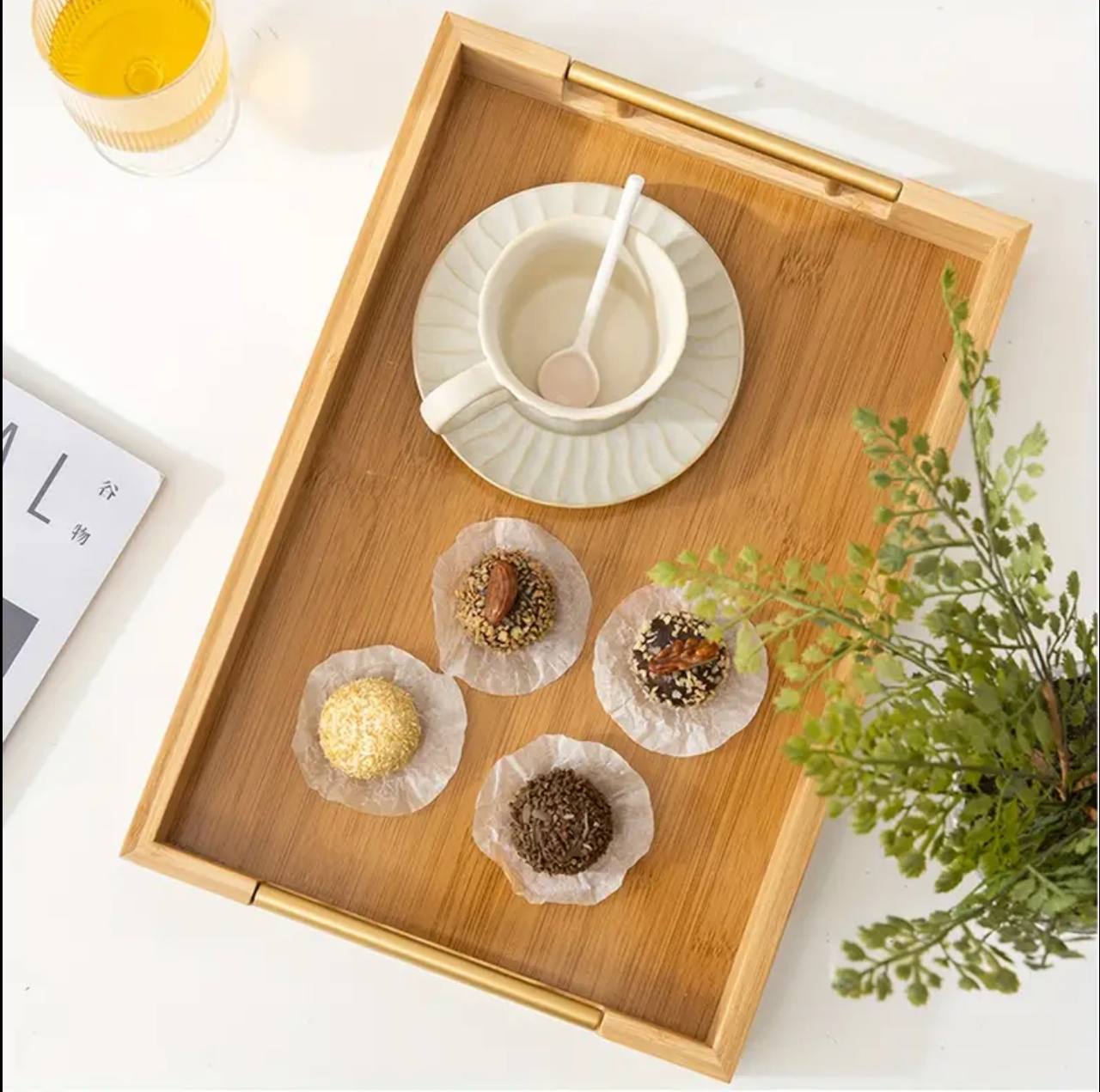 3pcs  Eco-friendly Bamboo Serving Trays with Gold Handles